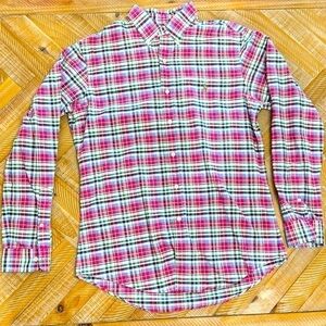 Ralph Lauren Custom Fit Plaid Button Down Shirt Men's Size Medium Red Green Blue